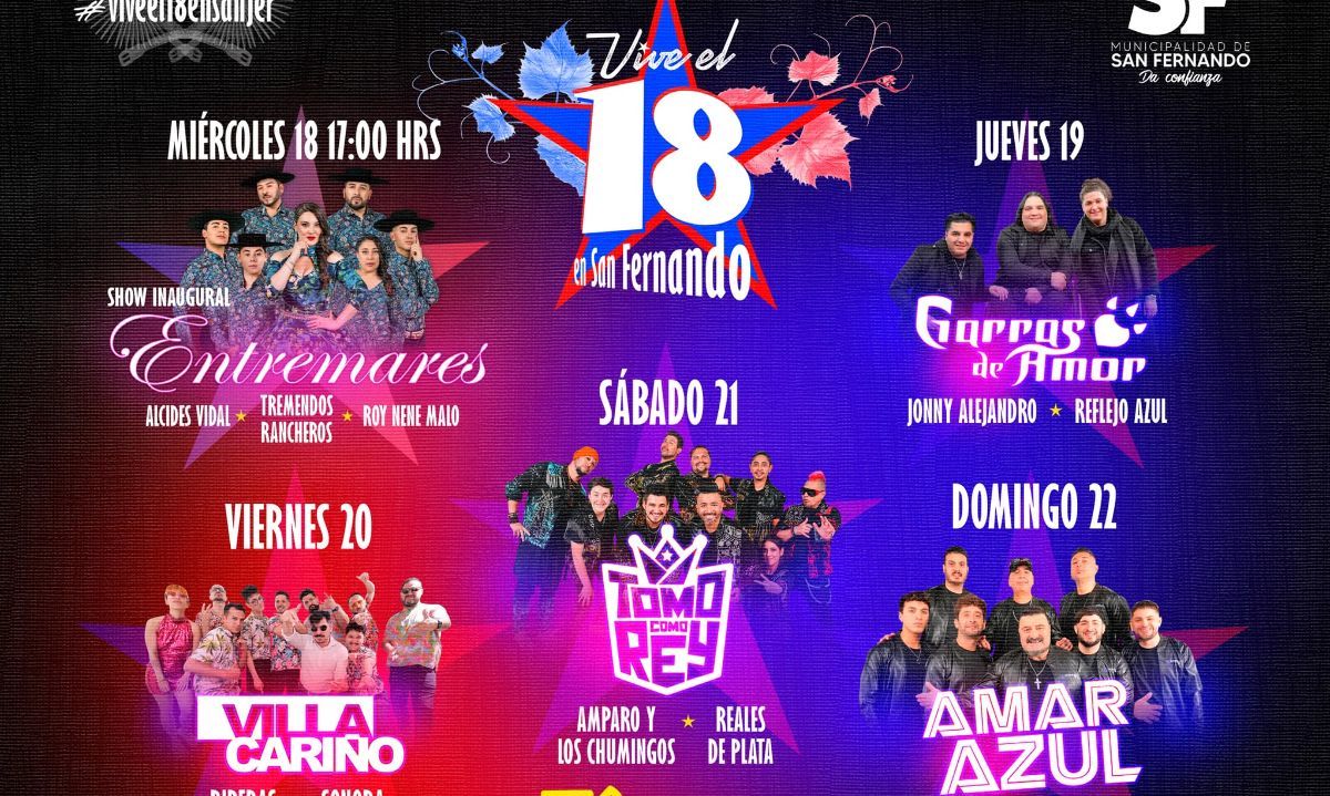 San Fernando: Entremares, Tomo como Rey, Villa Cariño, Garras de Amor, Sonora Dinamita y Amar Azul se tomarán el parque Abel Bouchon